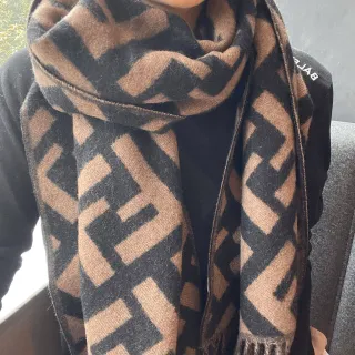 Fendi FF Monogram Beige and Black Cashmere Scarf
