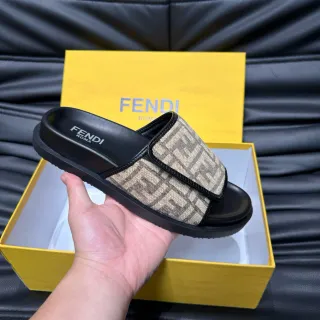 Fendi FF Monogram Canvas Strap Black Sole Slippers