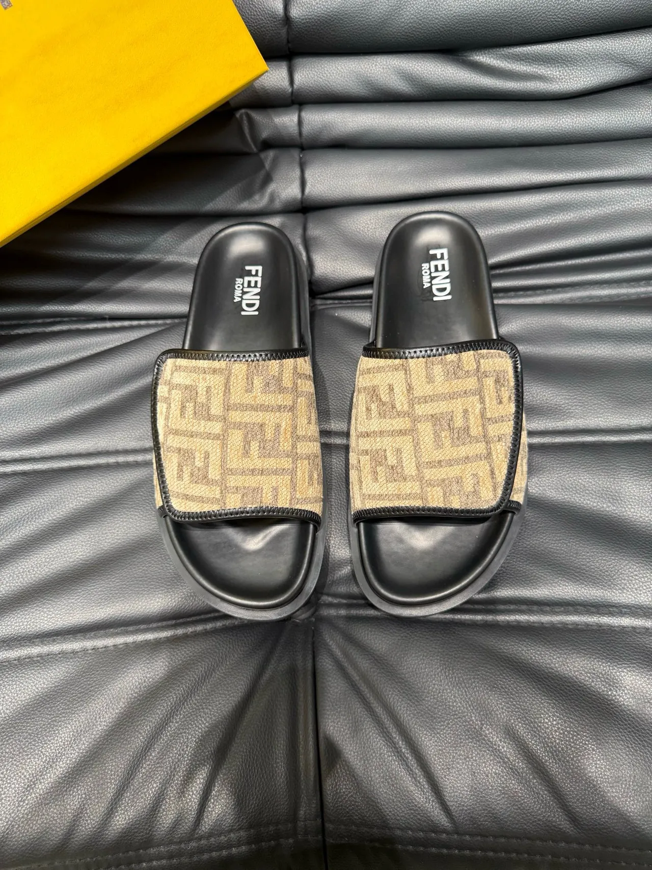 Fendi FF Monogram Canvas Strap Black Sole Slippers 2