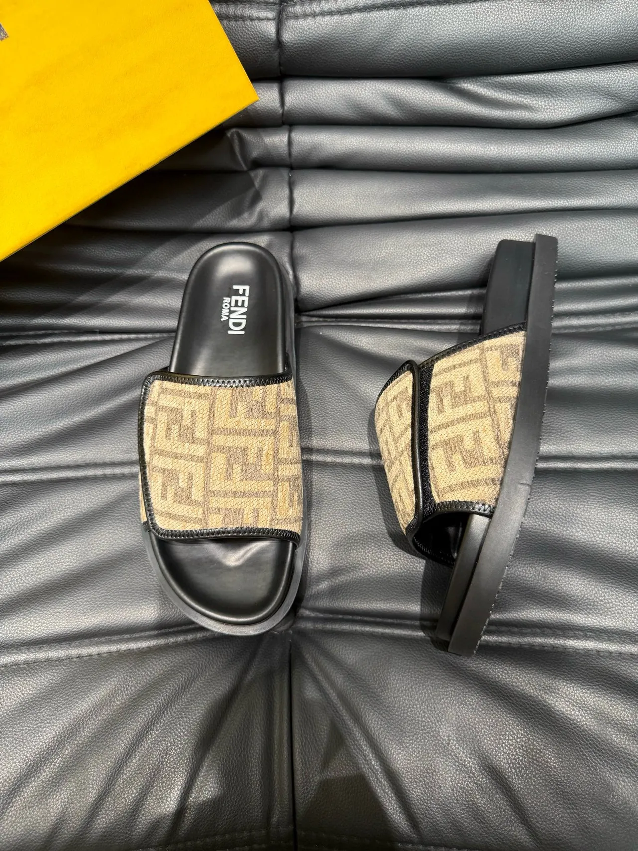 Fendi FF Monogram Canvas Strap Black Sole Slippers 3