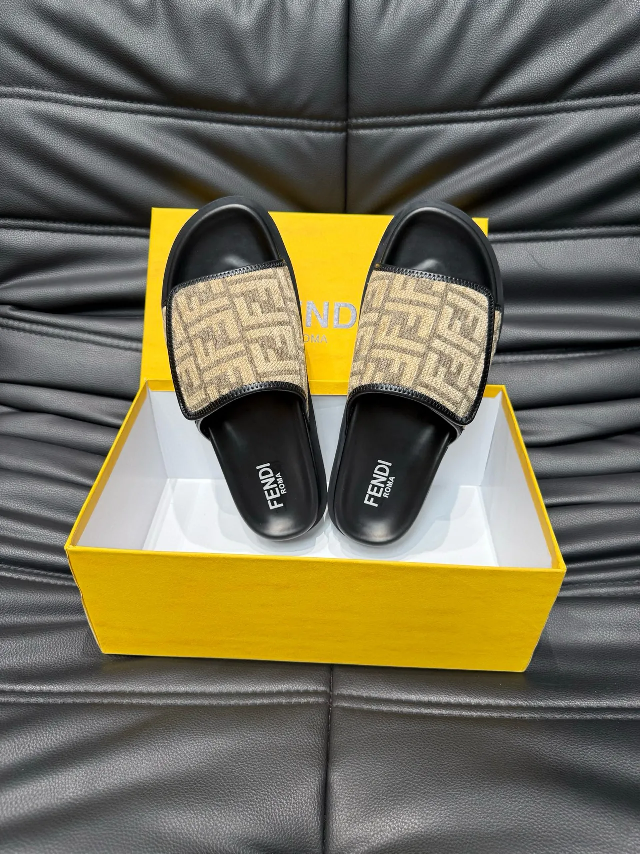Fendi FF Monogram Canvas Strap Black Sole Slippers 5