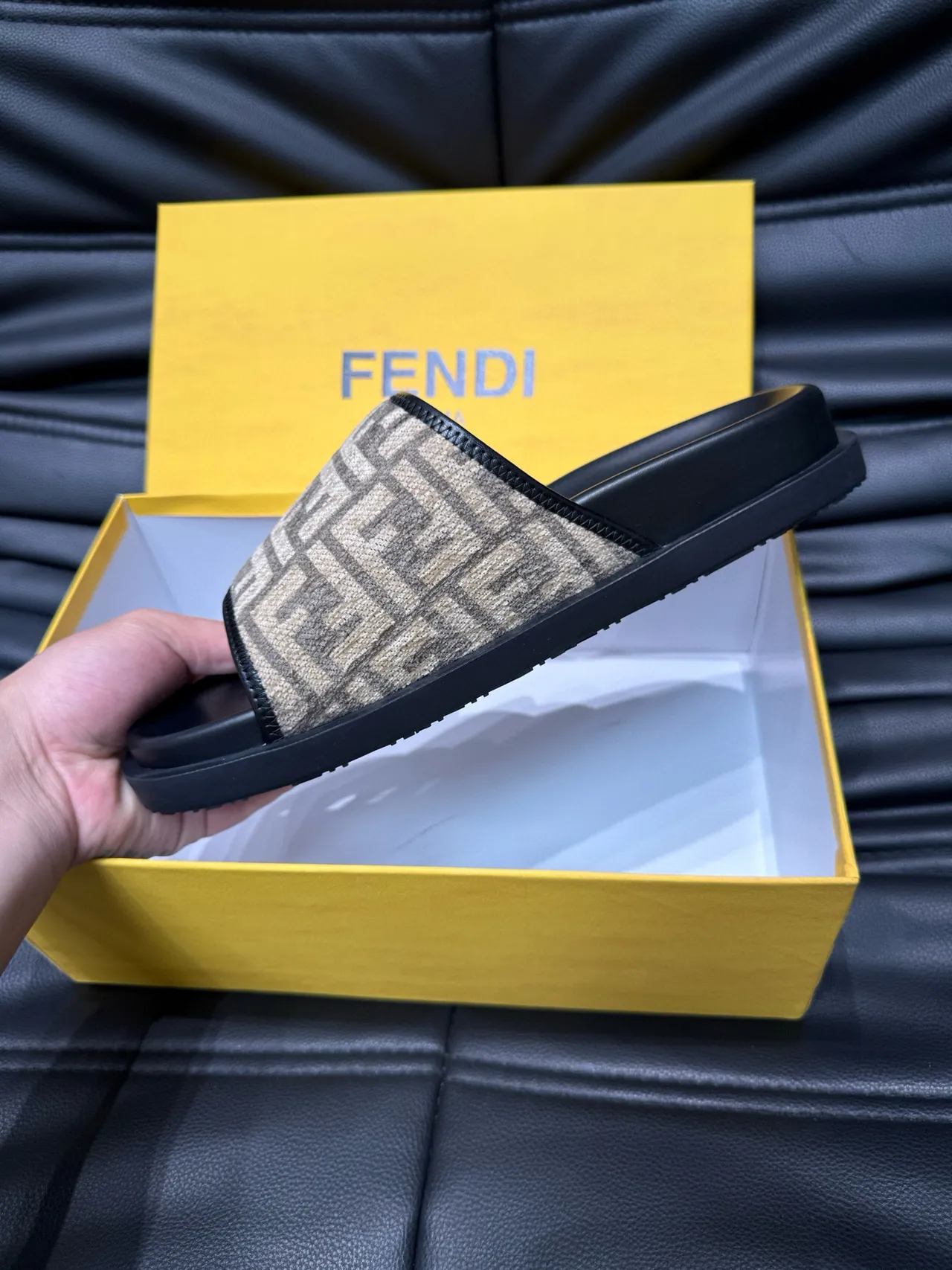 Fendi FF Monogram Canvas Strap Black Sole Slippers 8