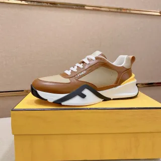 Fendi First Brown Beige Multi-Material Upper Sculpted Midsole Lifestyle Sneakers