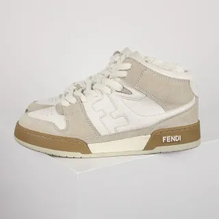 Fendi First High Off-White and Beige Suede Lifestyle Sneakers