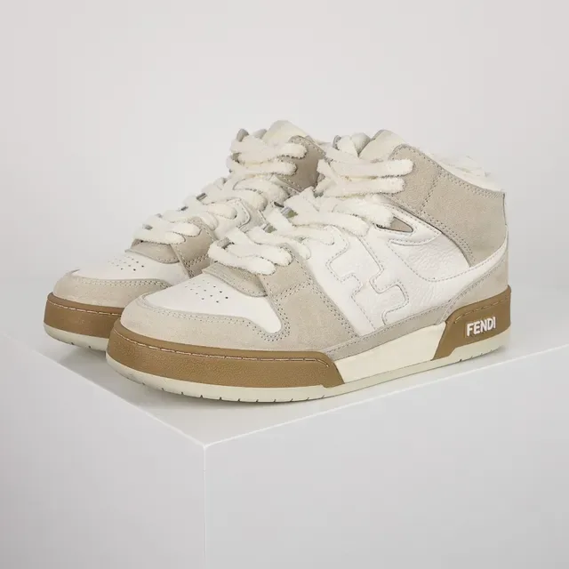 Fendi First High Off-White and Beige Suede Lifestyle Sneakers 2