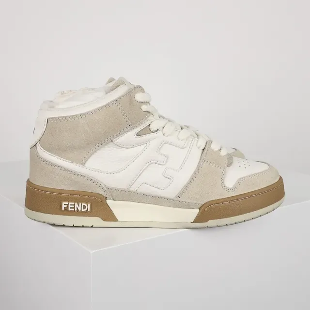 Fendi First High Off-White and Beige Suede Lifestyle Sneakers 3