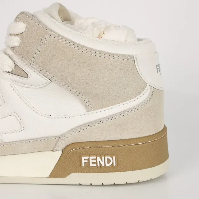Fendi First High Off-White and Beige Suede Lifestyle Sneakers 4