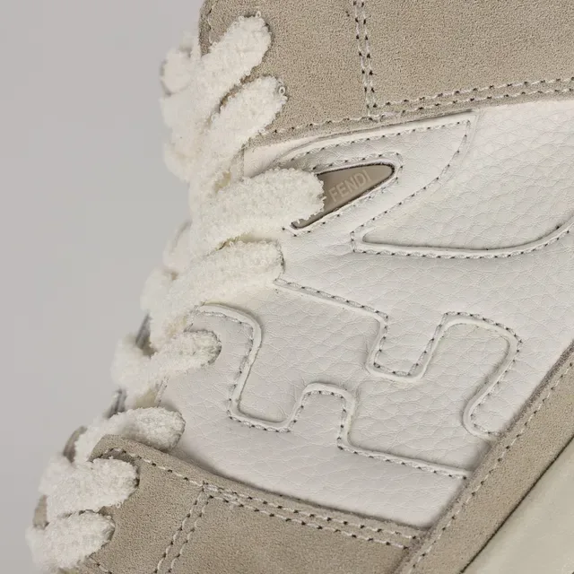 Fendi First High Off-White and Beige Suede Lifestyle Sneakers 6