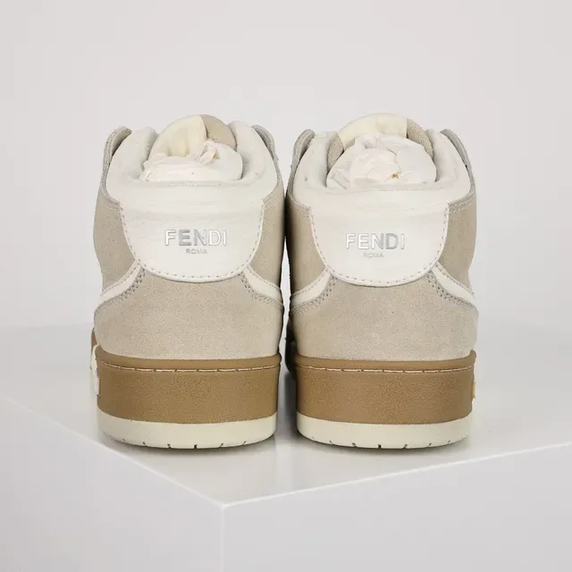 Fendi First High Off-White and Beige Suede Lifestyle Sneakers 7
