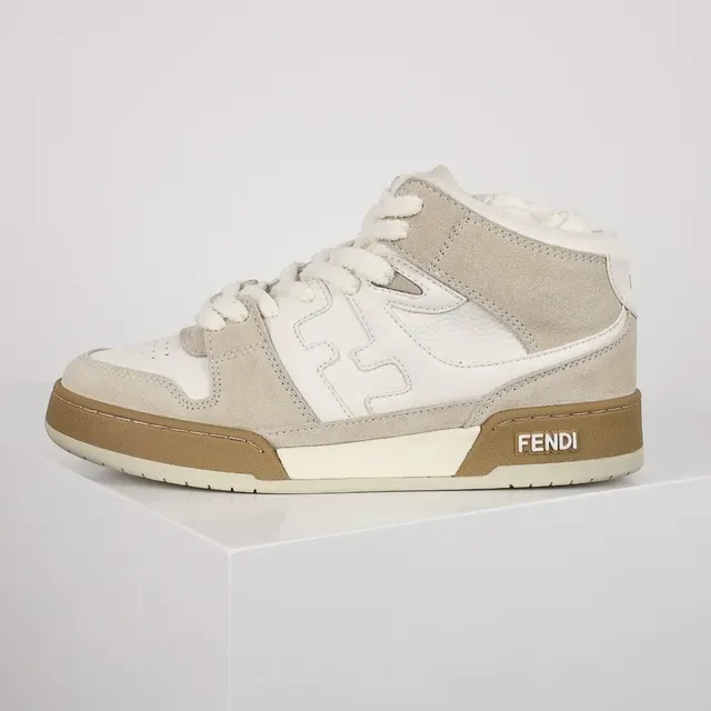 Fendi First High Off-White and Beige Suede Lifestyle Sneakers 8