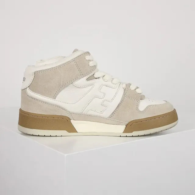 Fendi First High Off-White and Beige Suede Lifestyle Sneakers 9