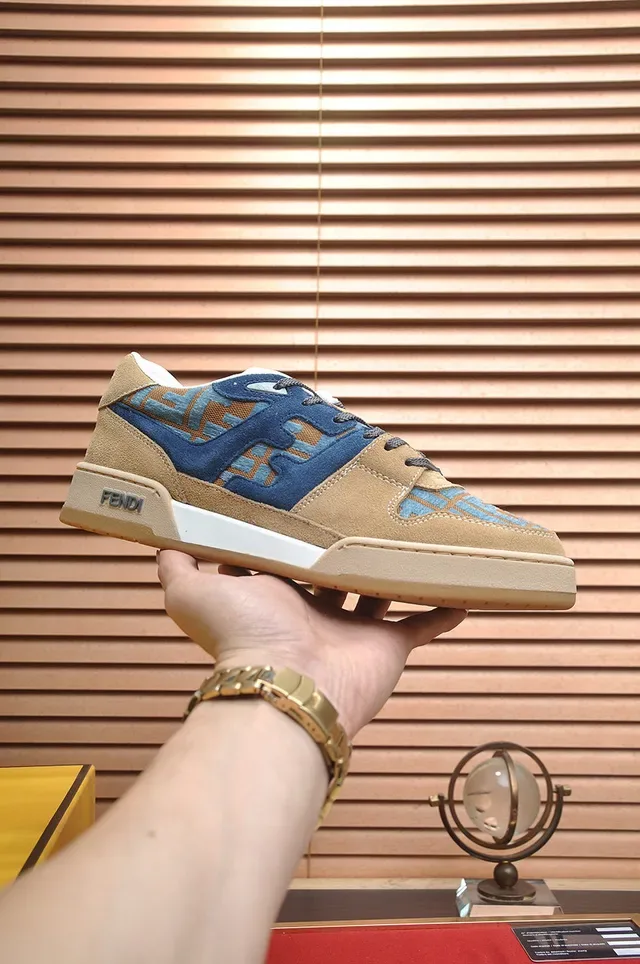 Fendi First Monogram Jacquard Beige Blue أحذية رياضية أسلوب الحياة 2