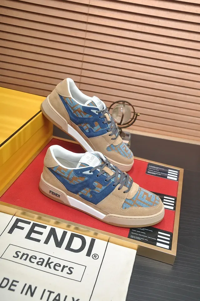 Fendi First Monogram Jacquard Beige Blue أحذية رياضية أسلوب الحياة 6