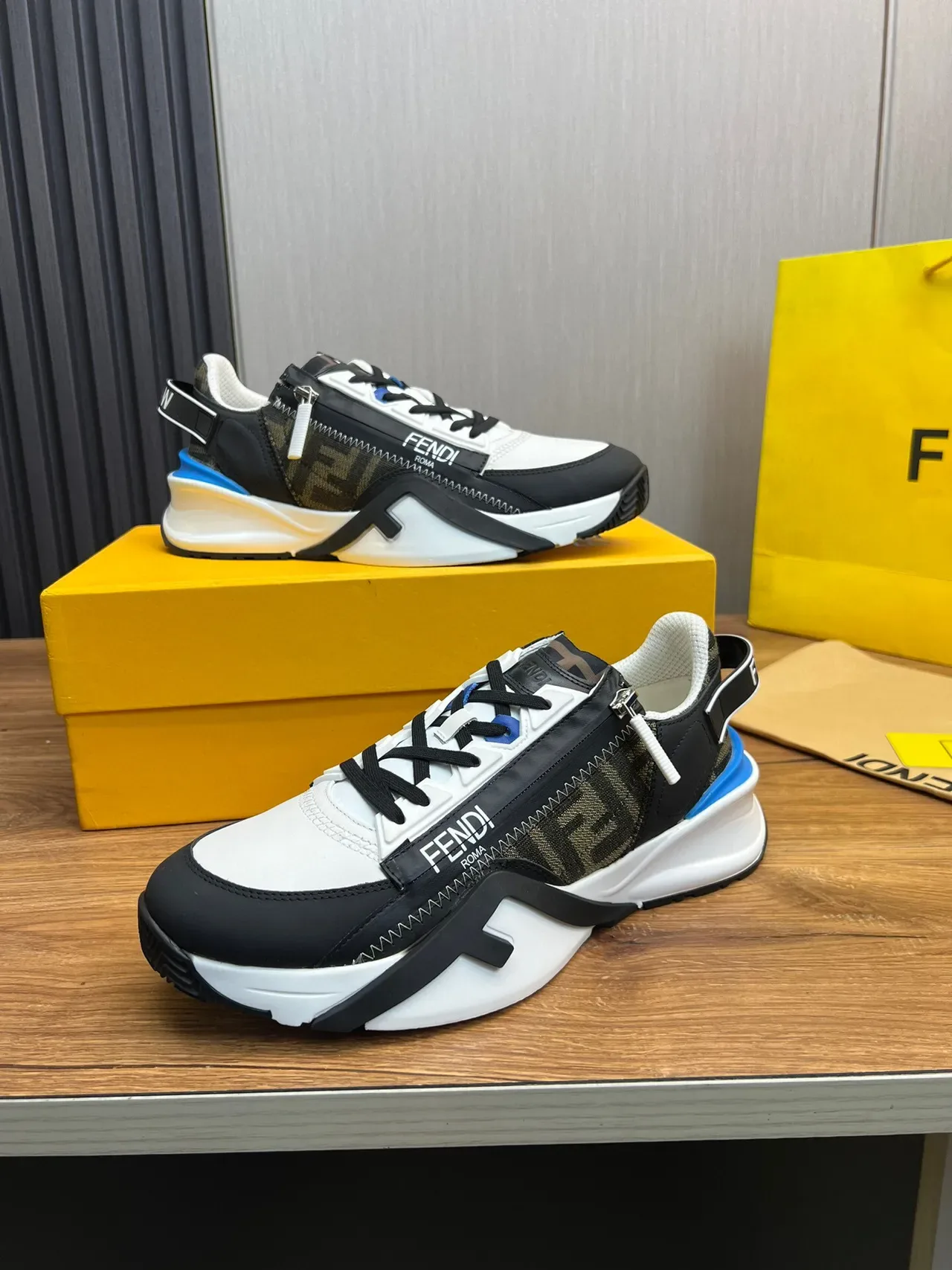 Fendi First White Black Blue FF Monogram Chunky Sneakers 3