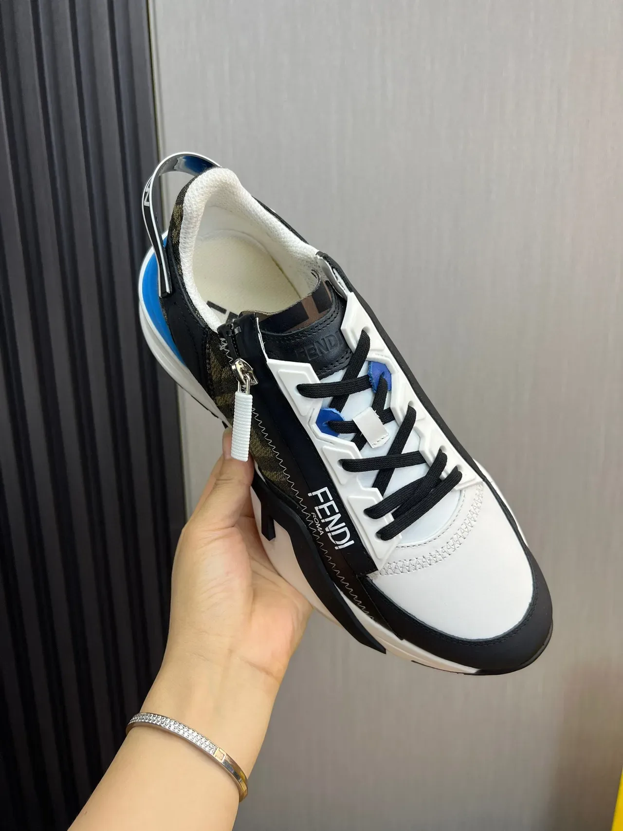 Fendi First White Black Blue FF Monogram Chunky Sneakers 7