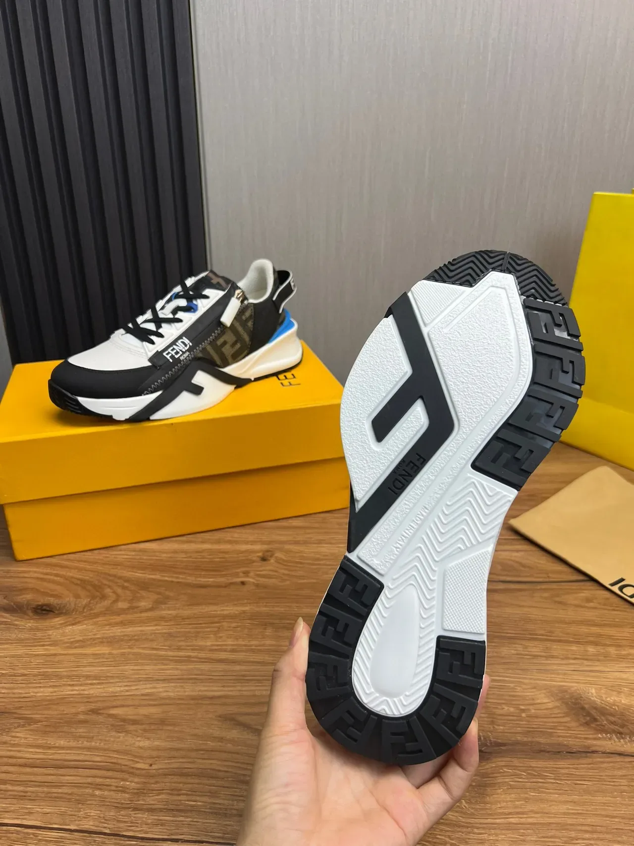 Fendi First White Black Blue FF Monogram Chunky Sneakers 9