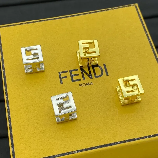 Fendi Or Argent Carré interlocking FF Logo Boucles d'oreilles 2