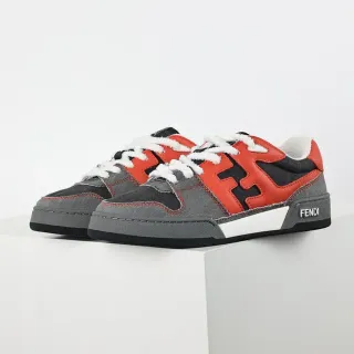 Fendi Gray Red Oversized FF Logo Layered Canvas And Leather Panels Lifestyle Sneakers