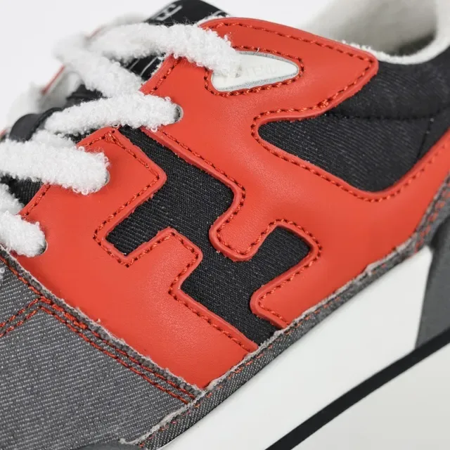 Fendi Cinza Vermelho Oversized FF Logo Painéis de Lona e Couro em Camadas Lifestyle Sneakers 6