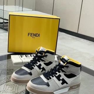 Fendi H-Logo High-Top Sneakers Gray Black Yellow Lifestyle Sneakers