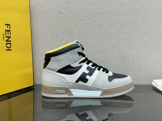 Fendi H-Logo حذاء رياضي عالي الارتفاع رمادي أسود أصفر نمط حياة حذاء رياضي 6