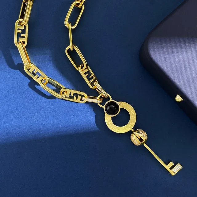 Fendi Key Chaîne dorée noire à maillons FF Logo Motif Collier 4