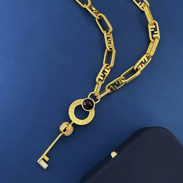Fendi Key Chaîne dorée noire à maillons FF Logo Motif Collier 5