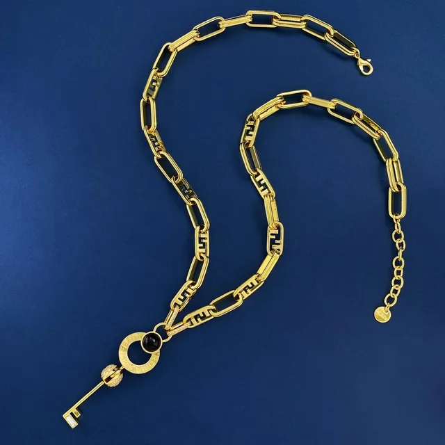 Fendi Key Chaîne dorée noire à maillons FF Logo Motif Collier 6