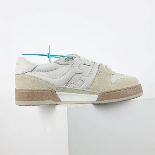 Fendi Tênis Lifestyle Bege Marrom Camada Camurça E Couro Superior Painel Lateral FF-Motif Tênis Lifestyle 7