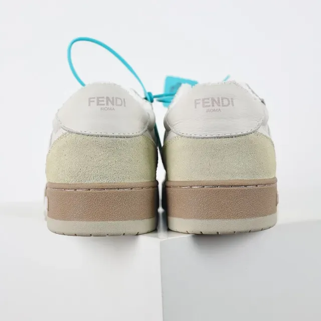 Fendi Tênis Lifestyle Bege Marrom Camada Camurça E Couro Superior Painel Lateral FF-Motif Tênis Lifestyle 8