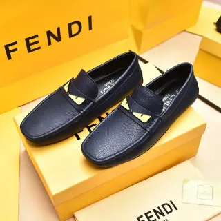 Fendi Monster Eye Loafer Navy Blue Pebbled Leather Slip-On Loafers