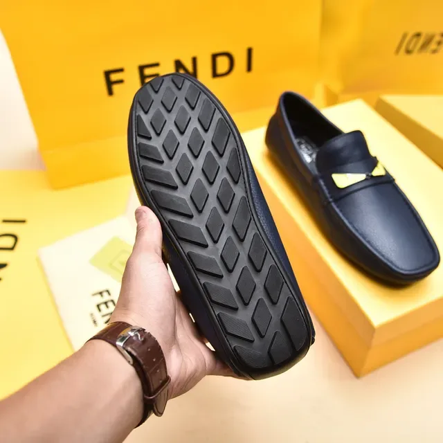 Fendi Monster Eye Loafer Mocassins Bleu Marine Cuir Texturé Slip-On 5
