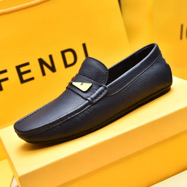 Fendi Monster Eye Loafer Mocassins Bleu Marine Cuir Texturé Slip-On 6