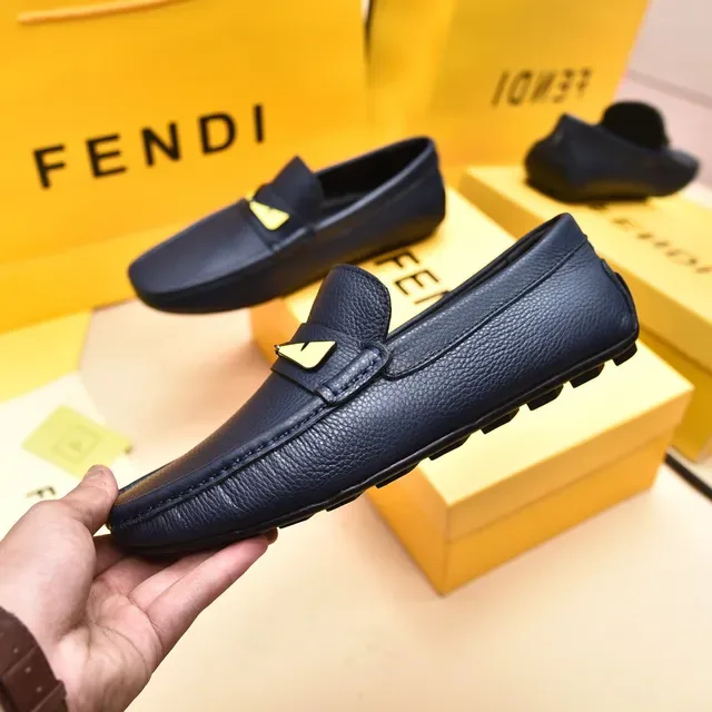 Fendi Monster Eye Loafer Mocassins Bleu Marine Cuir Texturé Slip-On 7