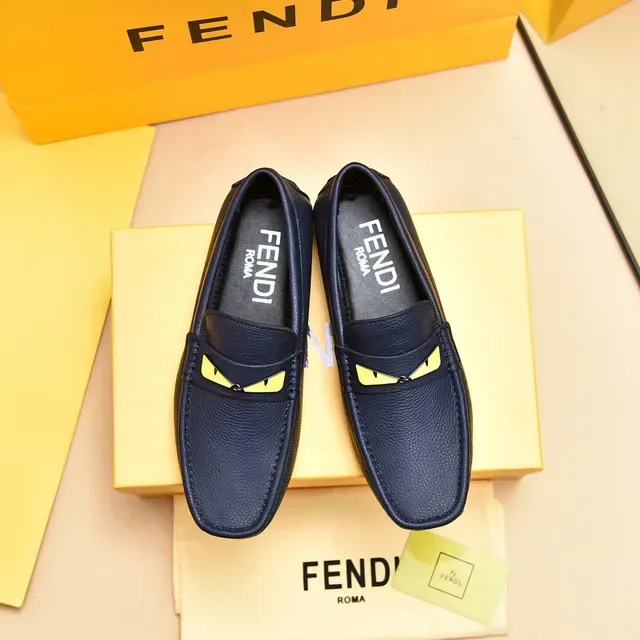 Fendi Monster Eye Loafer Mocassins Bleu Marine Cuir Texturé Slip-On 9