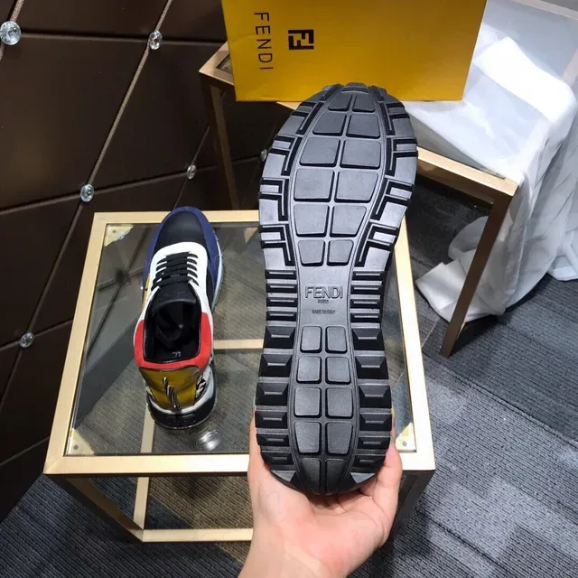 Fendi Navy Multicolor Color-Blocked Multi-Material Lifestyle Sneakers 3