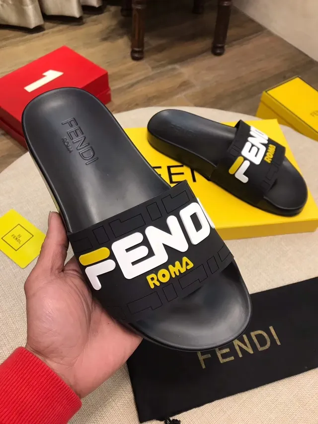 Fendi Slide White Red Blue Logo Slippers 4
