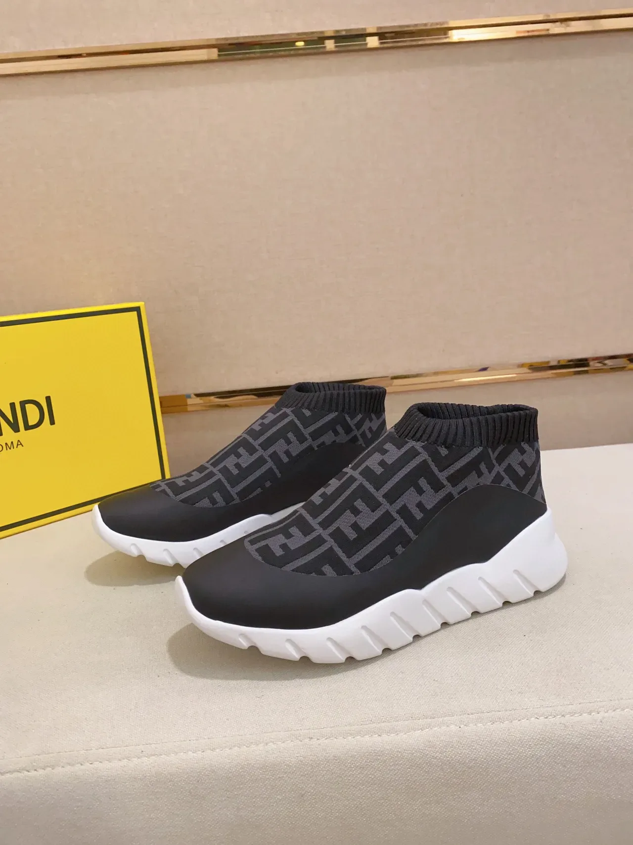 Fendi Speed Trainer Tênis Preto FF Monogram Estilo Meia Chunky 5