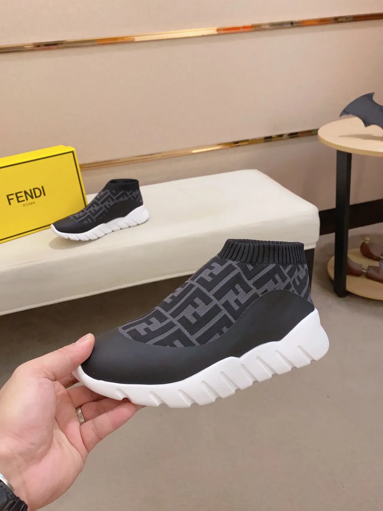 Fendi Speed Trainer Tênis Preto FF Monogram Estilo Meia Chunky 8