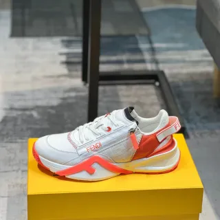 Fendi White Orange Zipper-Closure FF-Motif Midsole Lifestyle Sneakers
