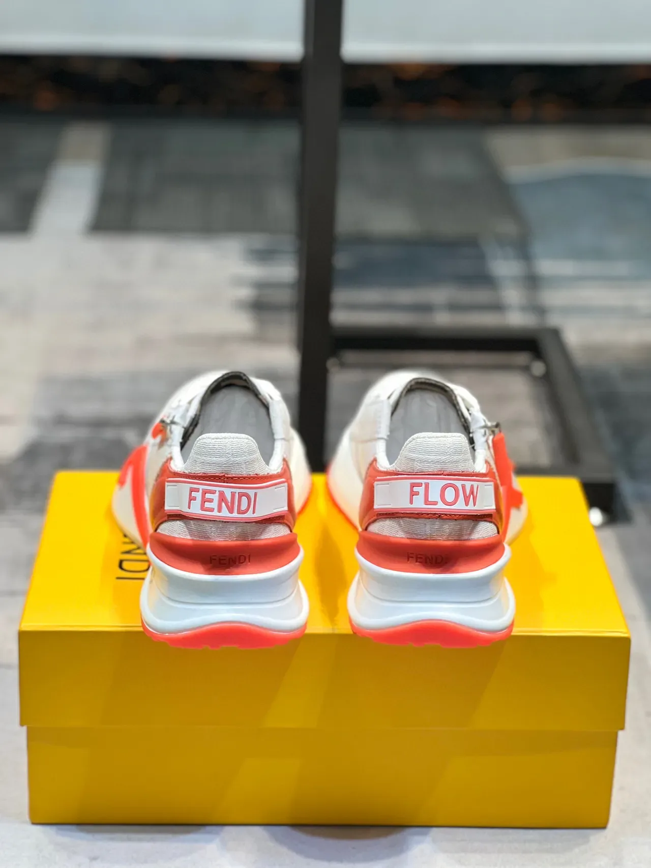 Fendi White Orange Zipper-Closure FF-Motif Midsole Lifestyle Sneakers 2