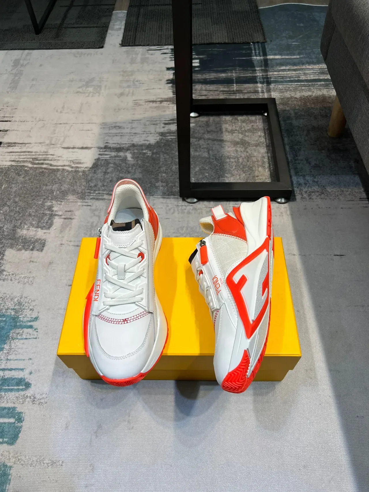 Fendi White Orange Zipper-Closure FF-Motif Midsole Lifestyle Sneakers 4