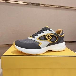 Fendi White Yellow Chunky Sculpted Midsole Mesh And Leather Paneling Lifestyle Sneakers