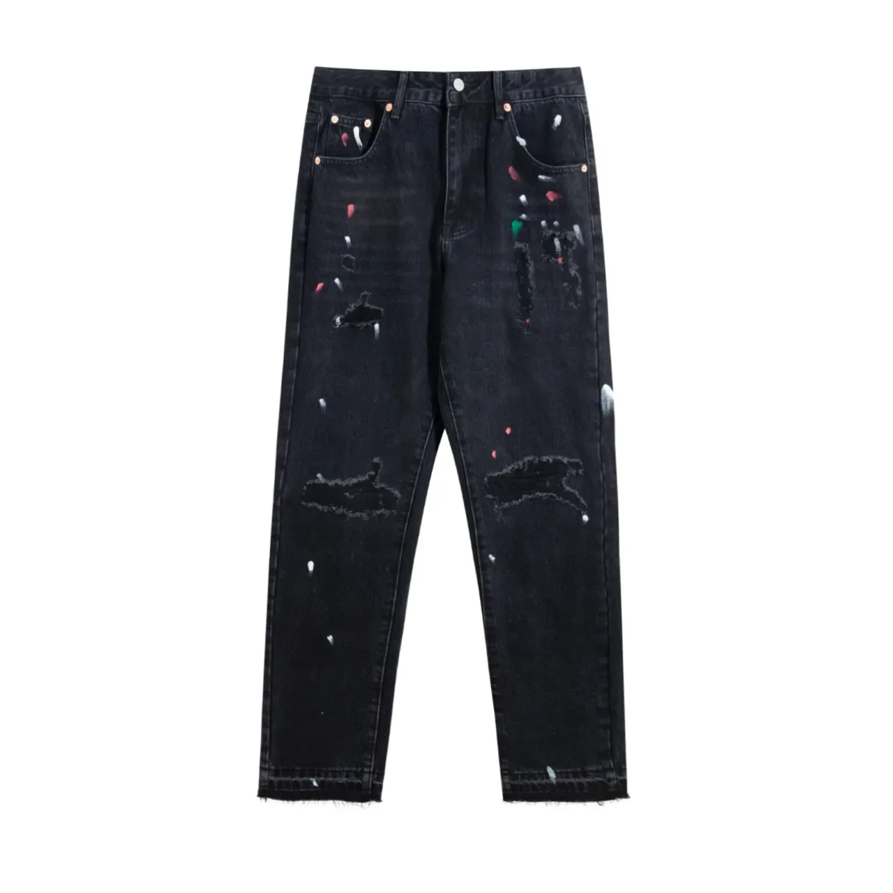 Gallery Dept Paint-Splattered Distressed Black Denim Jeans 2