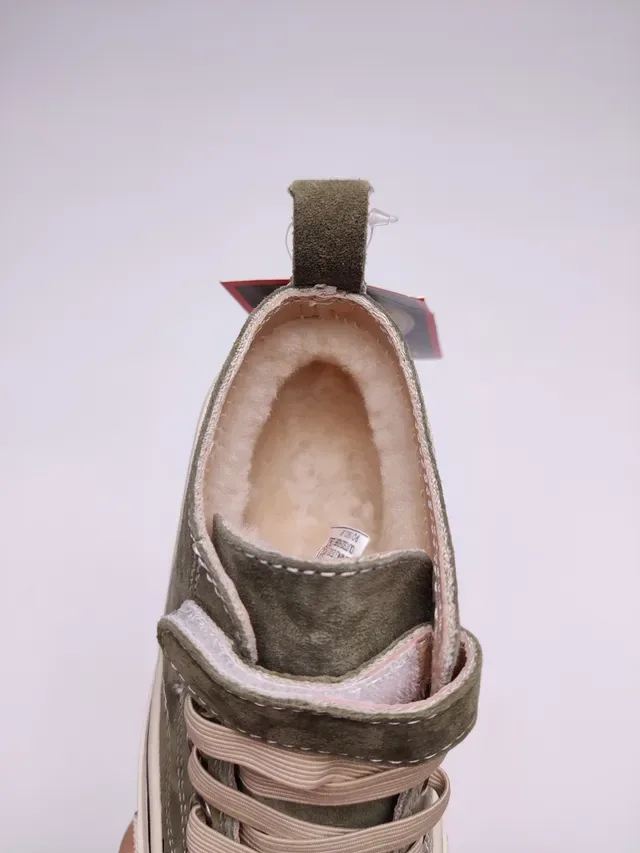 Army Green Beige High-Top Suede Upper Sneakers 3