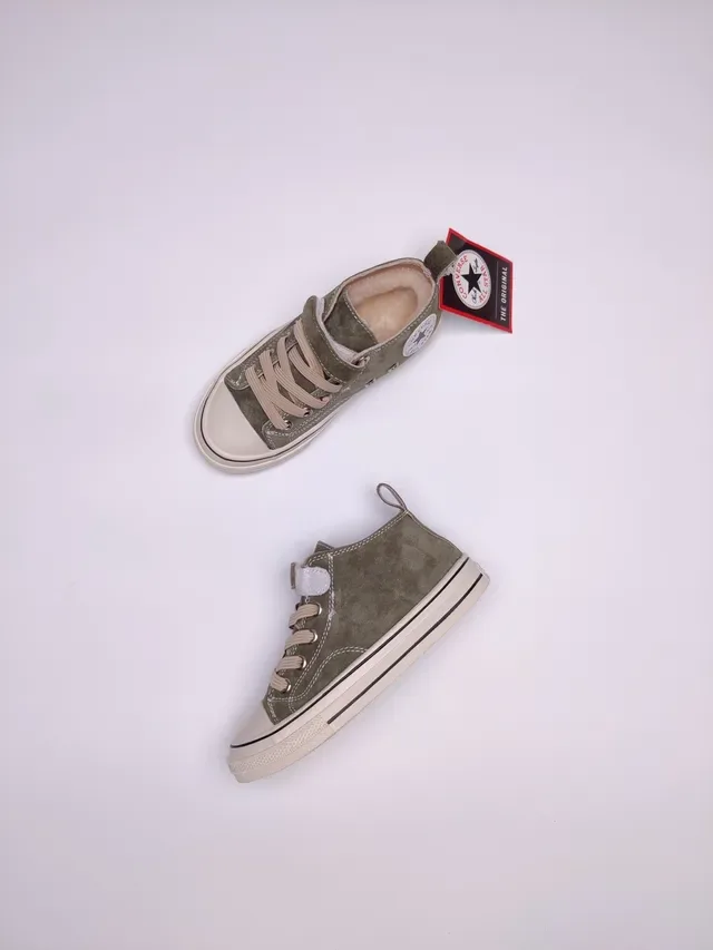 Army Green Beige High-Top Suede Upper Sneakers 4