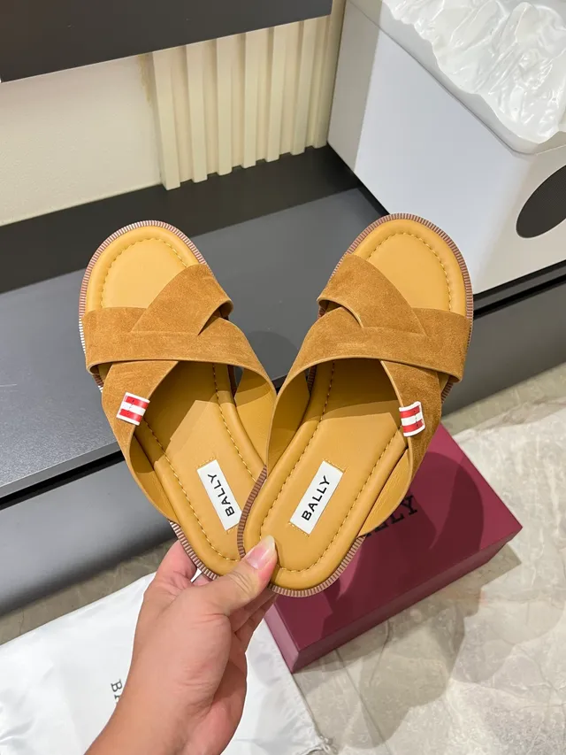 Bally Crisscross Strap Suede Slippers 3