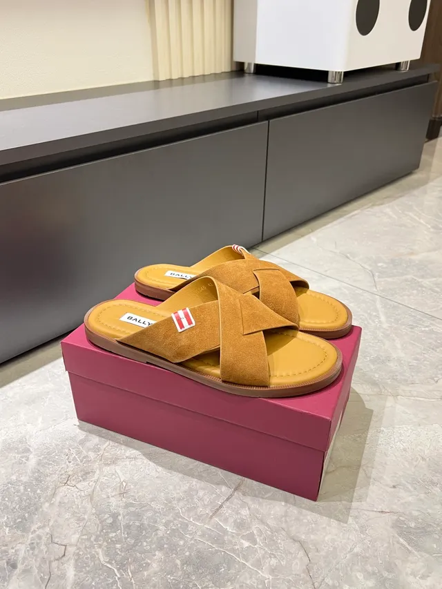 Bally Crisscross Strap Suede Slippers 4