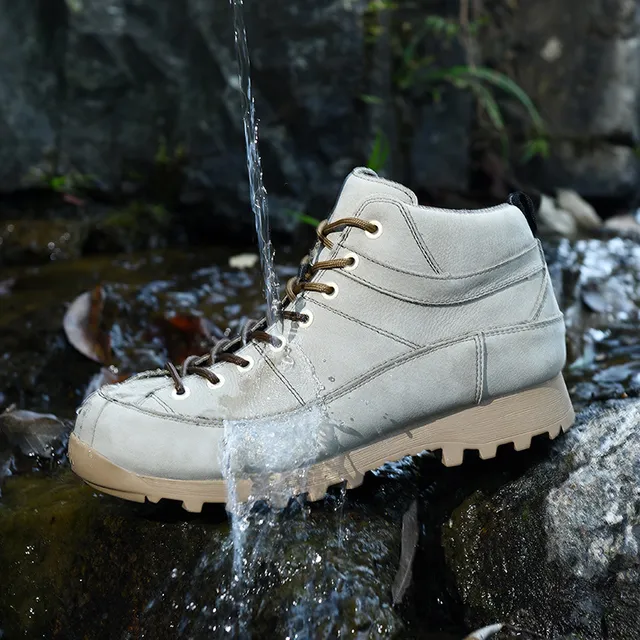 Beige and Black Mid-Cut Lace-Up Hiking Boot 2