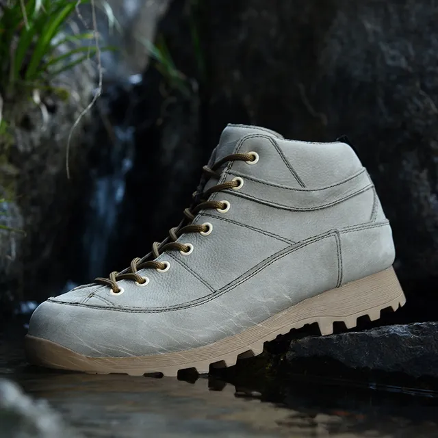 Beige and Black Mid-Cut Lace-Up Hiking Boot 3